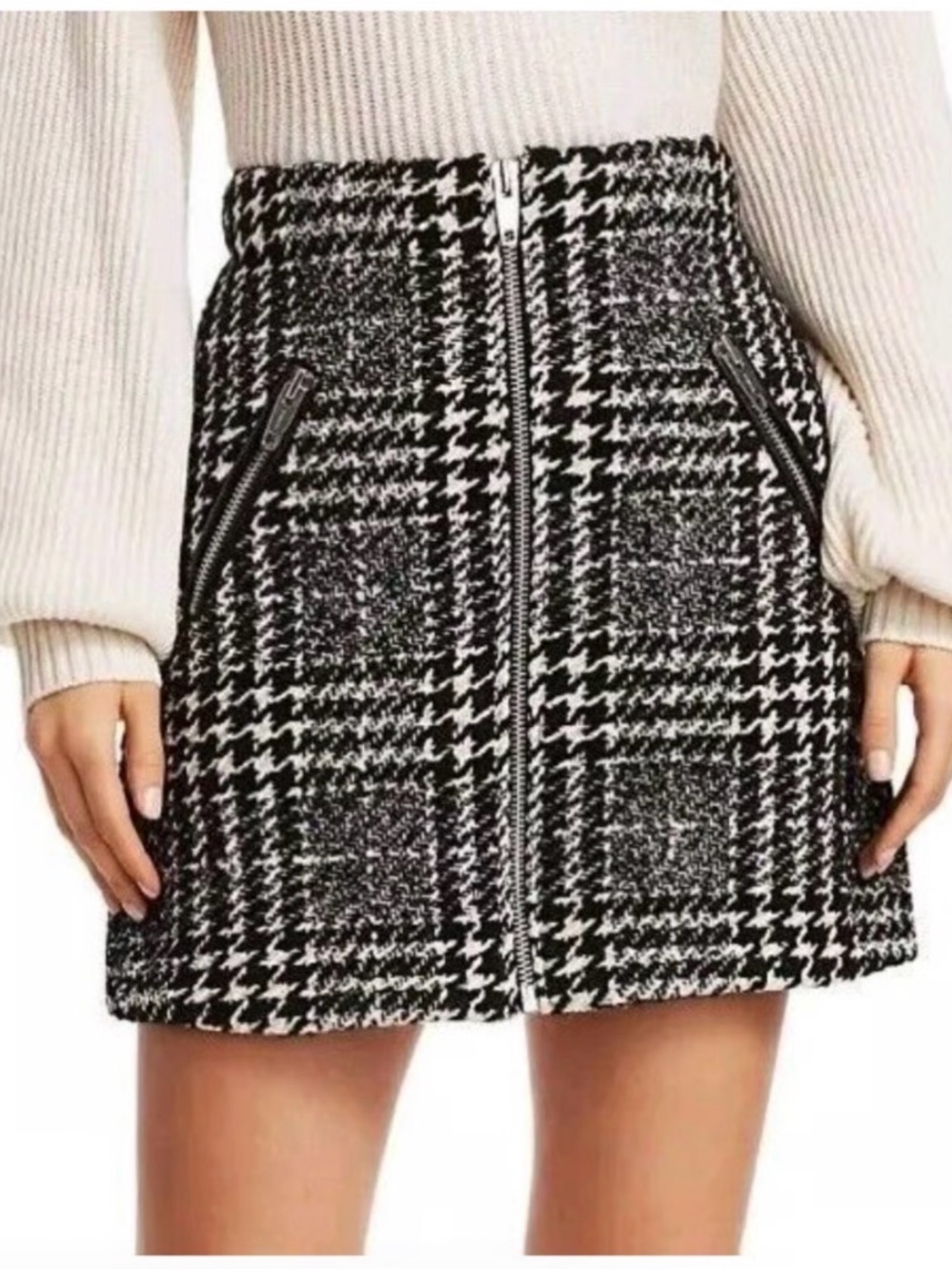 The Kooples Black & White Plaid Tweed Mini Skirt (NWT)